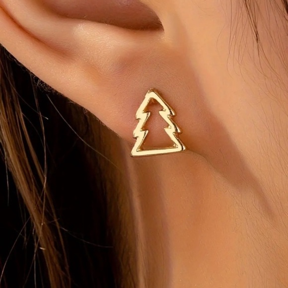 NEW Dainty Pine Tree stud Earrings Christmas Gold color - Boutique - Picture 3 of 3